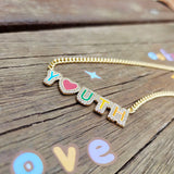 Enamel Initial Necklace with Diamonds, Color Options