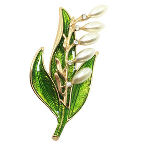 Enamel Lily of the Valley Brooch Metal Flower Brooches For Women Hijab Pins