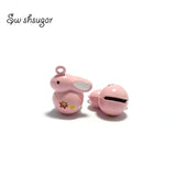 Enamel Metal Cartoon Pink Rabbit Jingle Bell Charms Pendant