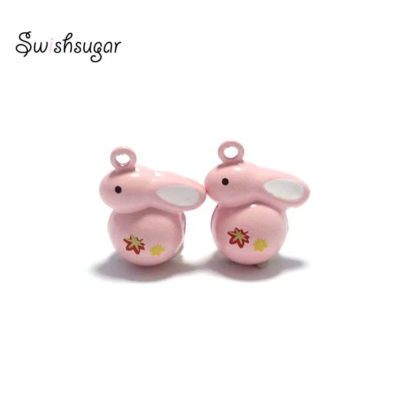 Enamel Metal Cartoon Pink Rabbit Jingle Bell Charms Pendant