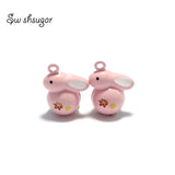 Enamel Metal Cartoon Pink Rabbit Jingle Bell Charms Pendant