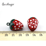 Enamel Metal Strawberry Jingle Bell Charms Pendant for Jewelry Accessories