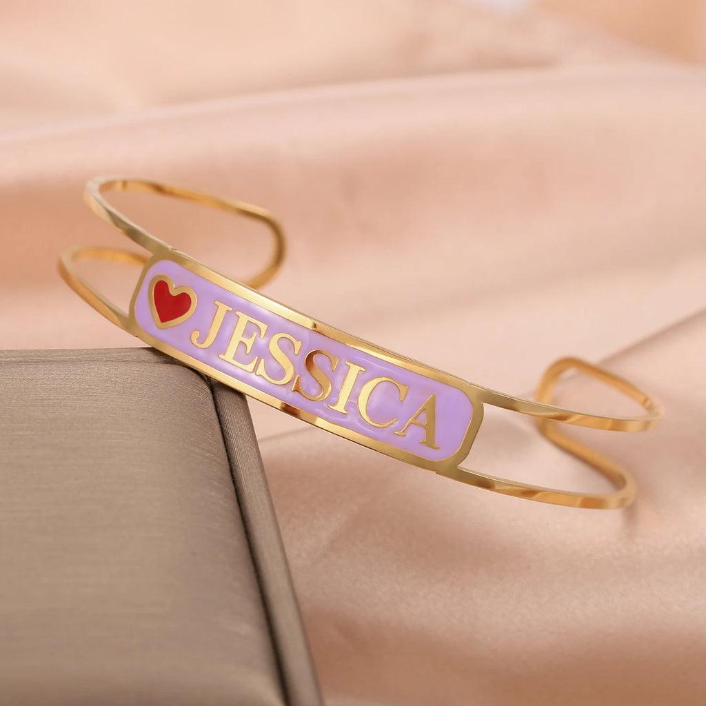 Enamel Name Bracelet, Personalized Name Bracelet,Customized Word Jewelry