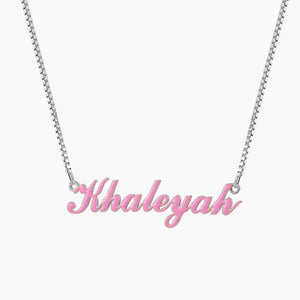 Enamel Name Necklace Stainless Steel Pink Letter Initial Nameplate Pendant