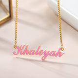 Enamel Name Necklace Stainless Steel Pink Letter Initial Nameplate Pendant