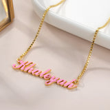 Enamel Name Necklace Stainless Steel Pink Letter Initial Nameplate Pendant