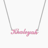 Enamel Name Necklace Stainless Steel Pink Letter Initial Nameplate Pendant