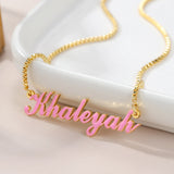 Enamel Name Necklace Stainless Steel Pink Letter Initial Nameplate Pendant