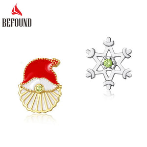 Enamel Nano Zircon 925 Silver Stud Earrings Women Santa Claus Snowflake