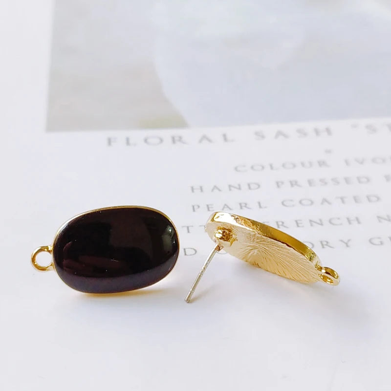 Enamel Oval Alloy Stud Earring Finding Components 6pcs