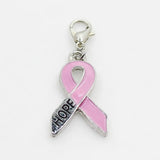 Enamel Pink HOPE Breast Cancer Awareness Ribbon Dangle Charms