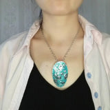 Retro Style Enamel Necklace Antique Silver Plated