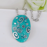 Retro Style Enamel Necklace Antique Silver Plated