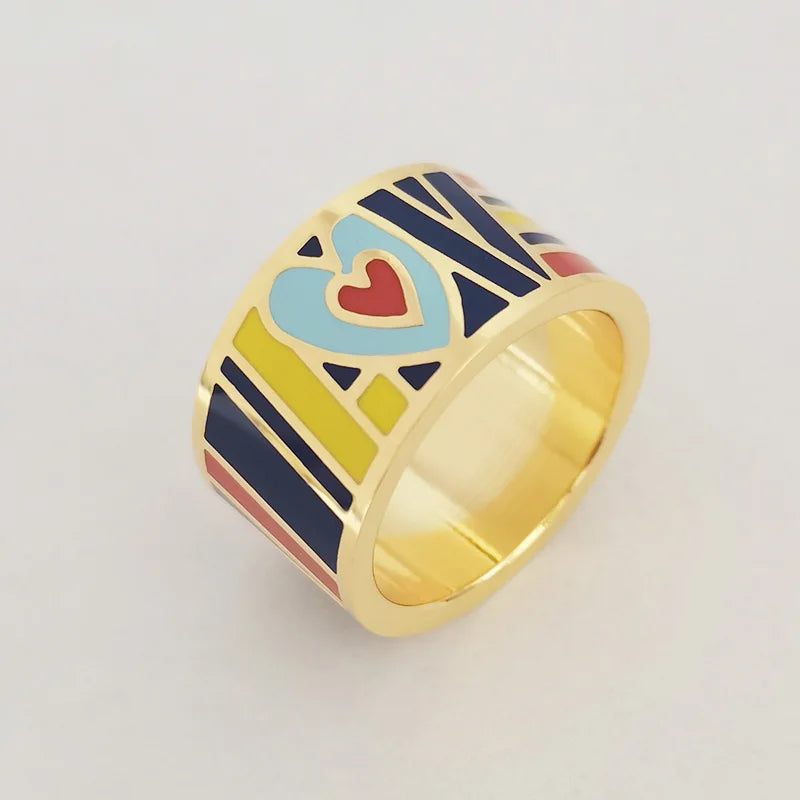 Enamel Rings for Women Gold-Color Jewelry