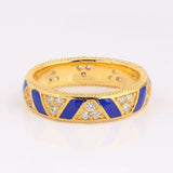 Enamel Shine Stones And Stripes Crystal Ring Women S925 Sterling Silver