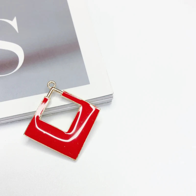 Enamel Square Eardrop Pendant Charms Necklace Accessories