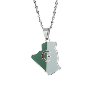 Algeria Map Flag Pendant Necklace Women Ethnic Jewelry
