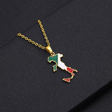 Enamel Stainless Steel Map Flag Pendant Necklaces - Italian Maps Ethnic Jewelry