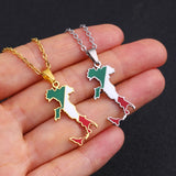 Enamel Stainless Steel Map Flag Pendant Necklaces - Italian Maps Ethnic Jewelry