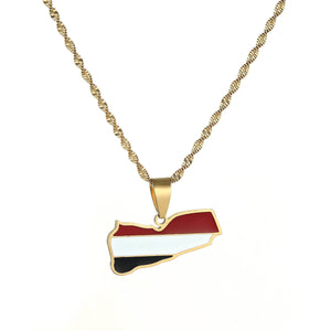 Enamel Stainless Steel Yemen Map Flag Pendant Necklace