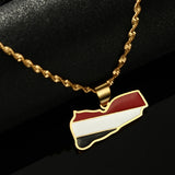 Enamel Stainless Steel Yemen Map Flag Pendant Necklace