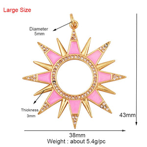 Enamel Sun Moon Clear CZ Charm Pendant, CZ Paved