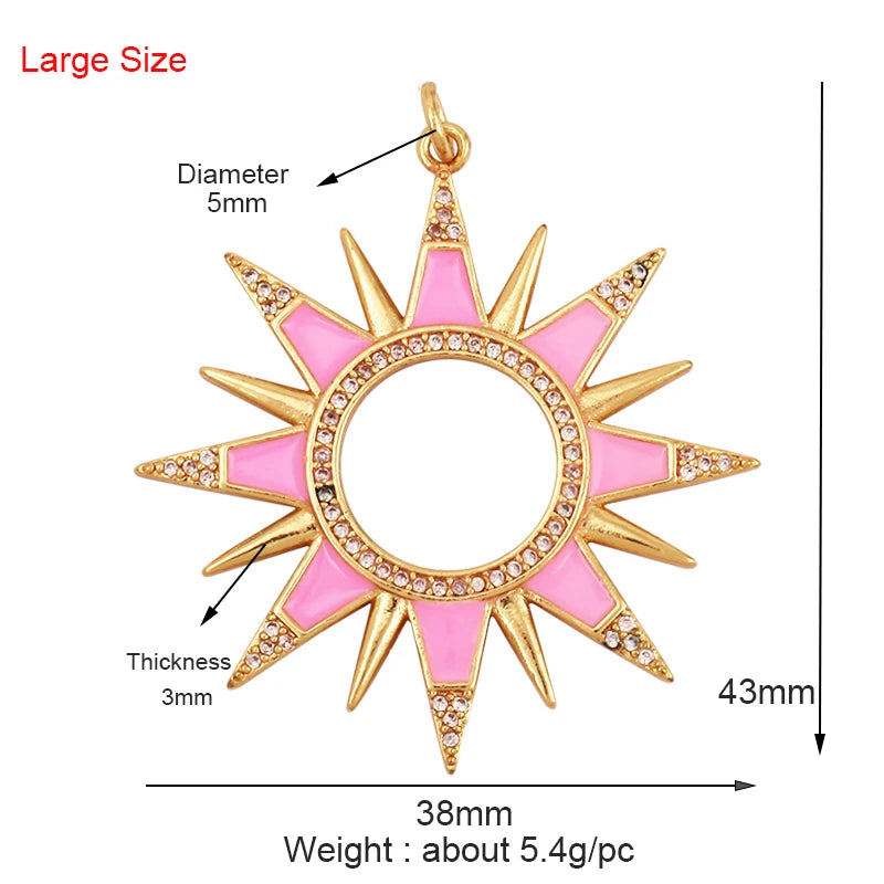 Enamel Sun Moon Clear CZ Charm Pendant, CZ Paved