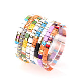 Enamel Tila Beads Bracelet Boho Rainbow Elastic Bracelet Women's Jewelry