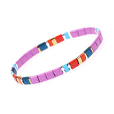 Enamel Tila Beads Bracelet Boho Rainbow Elastic Bracelet Women's Jewelry