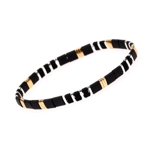 Enamel Tila Beads Bracelet Boho Rainbow Elastic Bracelet Women's Jewelry