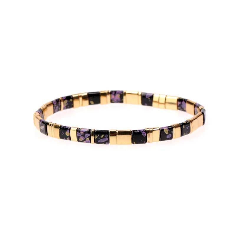 Enamel Tila Beads Bracelet Boho Rainbow Elastic Bracelet Women's Jewelry