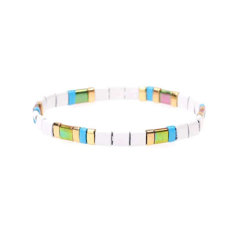 Enamel Tila Beads Bracelets Women Ins Rainbow Candy Stretch Bracelet