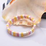Enamel Tile Beaded Stretch Bracelet Color-Block Friendship Gift