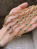 Enamel Eyes Charms Bracelet with Rainbow CZ Paved Tennis Bangle