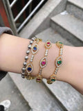 Enamel Eyes Charms Bracelet with Rainbow CZ Paved Tennis Bangle