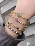 Enamel Eyes Charms Bracelet with Rainbow CZ Paved Tennis Bangle