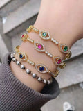 Enamel Eyes Charms Bracelet with Rainbow CZ Paved Tennis Bangle