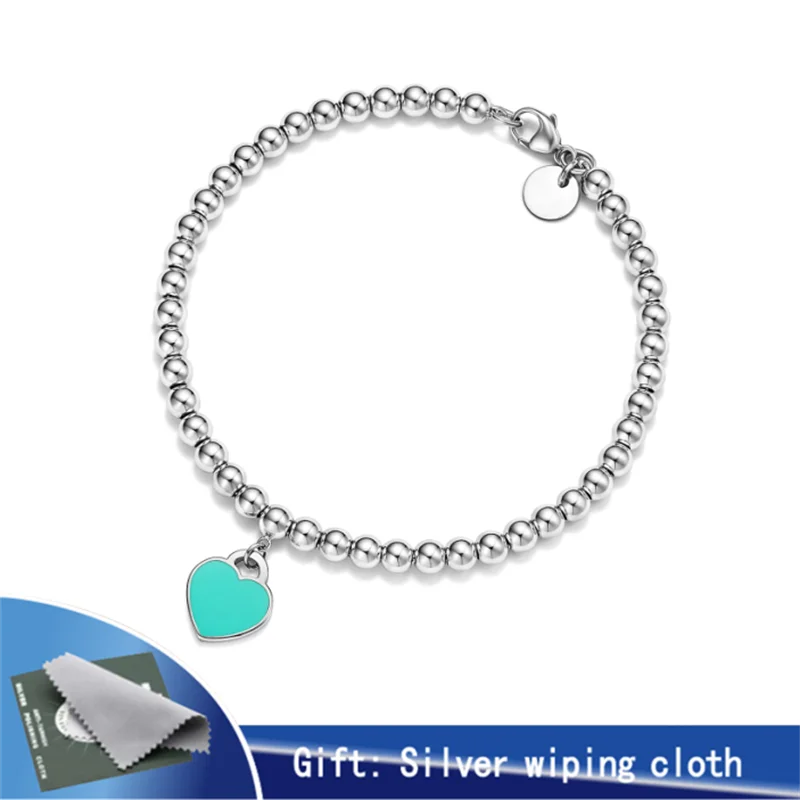 Enamel Love Bracelet Round Bead 925 Sterling Silver 11