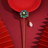 Enamel Pearl Flowers Fringed Hairpins Court-style Hetian Jade Tiara