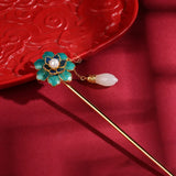 Enamel Pearl Flowers Fringed Hairpins Court-style Hetian Jade Tiara