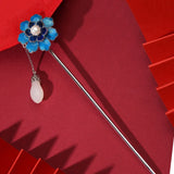 Enamel Pearl Flowers Fringed Hairpins Court-style Hetian Jade Tiara