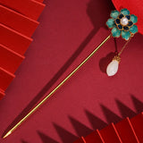Enamel Pearl Flowers Fringed Hairpins Court-style Hetian Jade Tiara