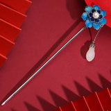 Enamel Pearl Flowers Fringed Hairpins Court-style Hetian Jade Tiara
