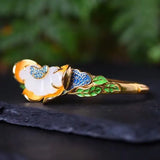 Chinese Enamel Porcelain Jade Fan Bracelet Silver Jewelry