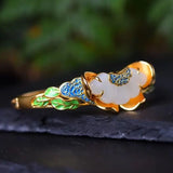 Chinese Enamel Porcelain Jade Fan Bracelet Silver Jewelry