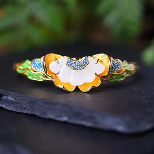 Chinese Enamel Porcelain Jade Fan Bracelet Silver Jewelry