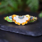 Chinese Enamel Porcelain Jade Fan Bracelet Silver Jewelry