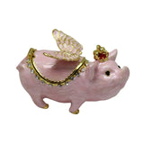 Pink Enameled Jewelry Box Alloy Embellished Hinged Storage Classic Ornaments