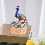 Enameled Peacock Jewellery Box Desktop Storage Organizer