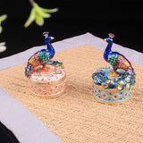 Enameled Peacock Jewellery Box Desktop Storage Organizer